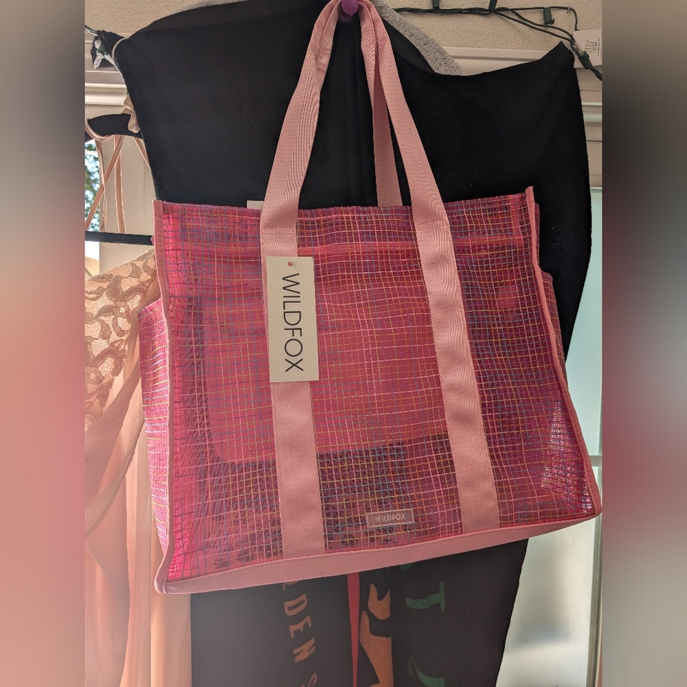 Wildfox Vibrant Pink Checkered Mesh Tote NWT